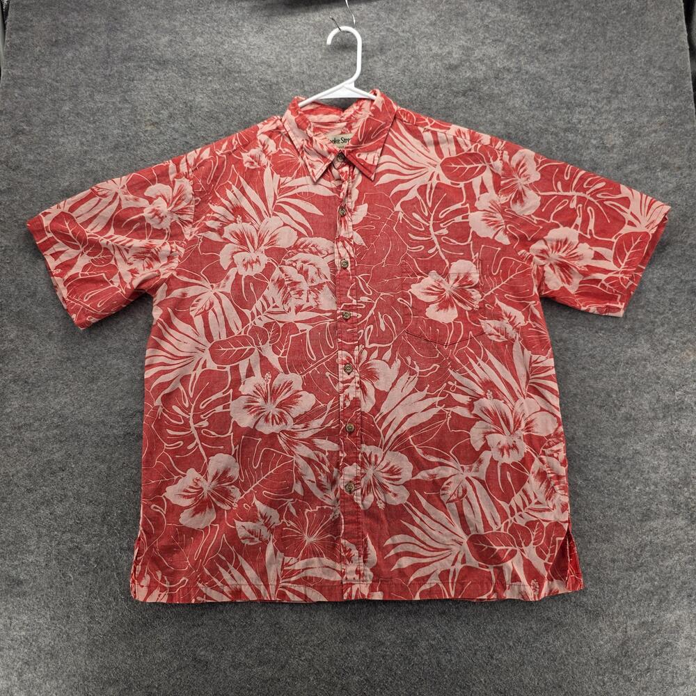 Cooke Street Honolulu Hawaiian Shirt Mens XL Red Aloha Floral Button Made USA